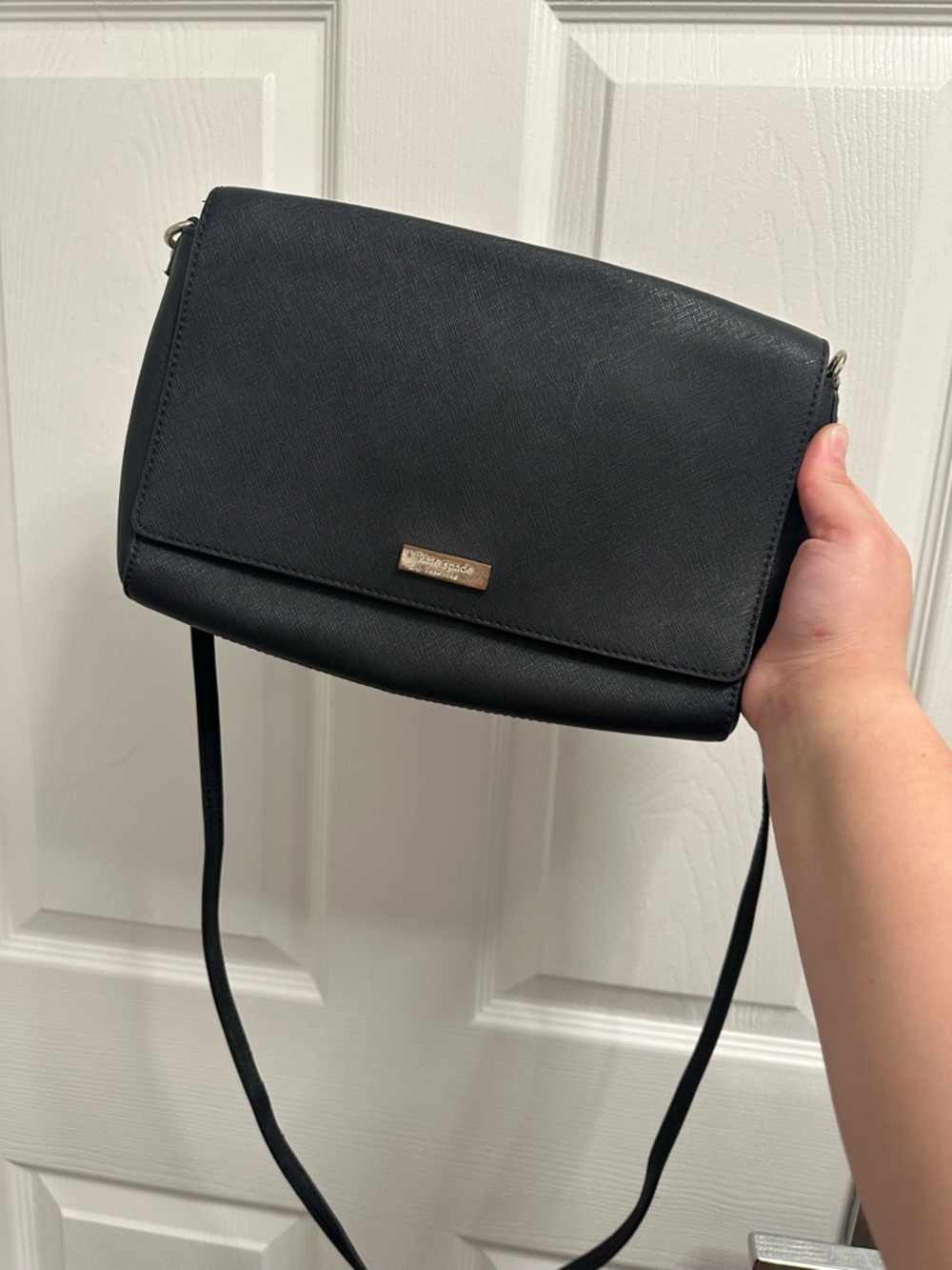 kate spade Black Saffiano Crossbody Bag with Gold Accent